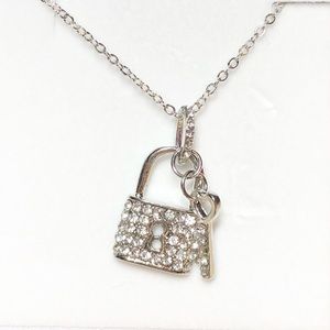 Silver & Rhinestone 16”Necklace- Lock & key